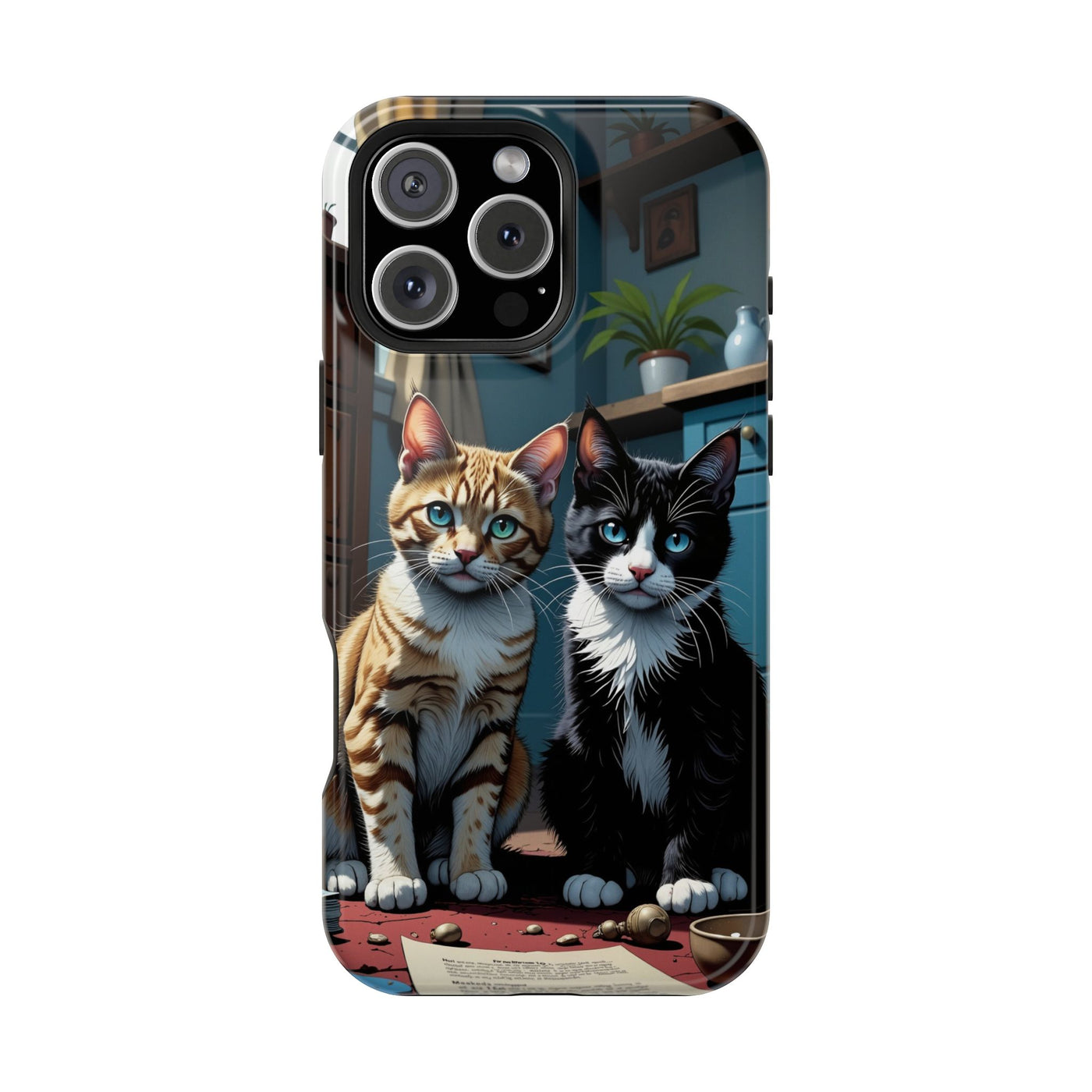 Cute Cats Magnetic Phone Case comic style 4, Cat Lover Gift, Impact-Resistant iPhone Case, Funny Pet Accessory, Unique Animal Design
