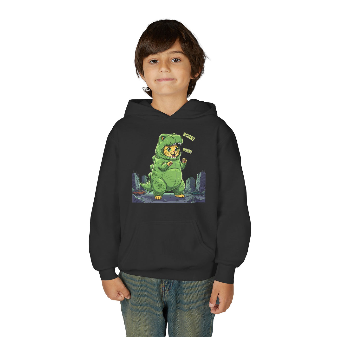Cat cosplay Godzilla style 2 Unisex Kids Hoodie - Fun & Cozy Heavy Blend Sweatshirt with Cute Design