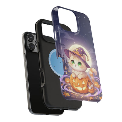 Halloween cute kitten anime style 4 Magnetic Phone Case, Cat Lover Gift, Impact-Resistant iPhone Case, Funny Pet Accessory, Unique Animal Design