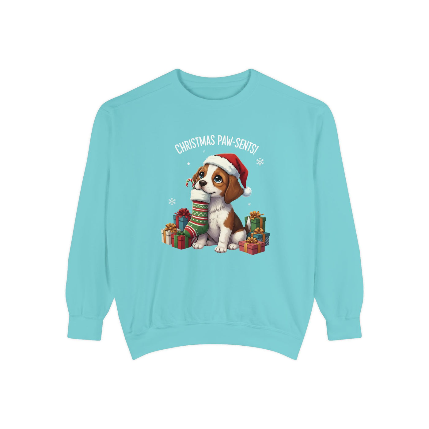 Cute Puppy waiting for Christmas presents style 3 Cozy Graphic Unisex Crewneck Sweatshirt