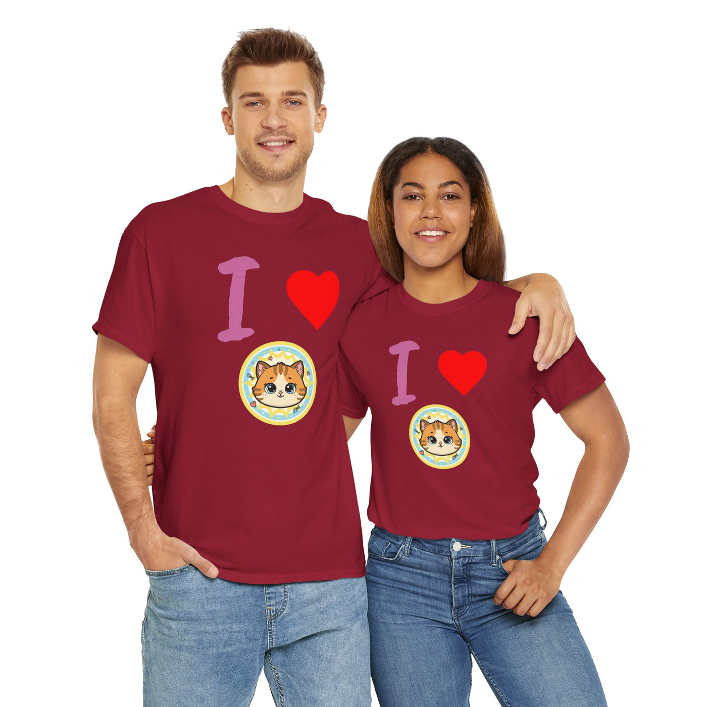 I Love Cats in Love Unisex Tee - Cute Cat T-Shirt for Pet Lovers, Cat Owners, Sports Enthusiasts, Gifts for Animal Lovers, Casual Everyday Wear