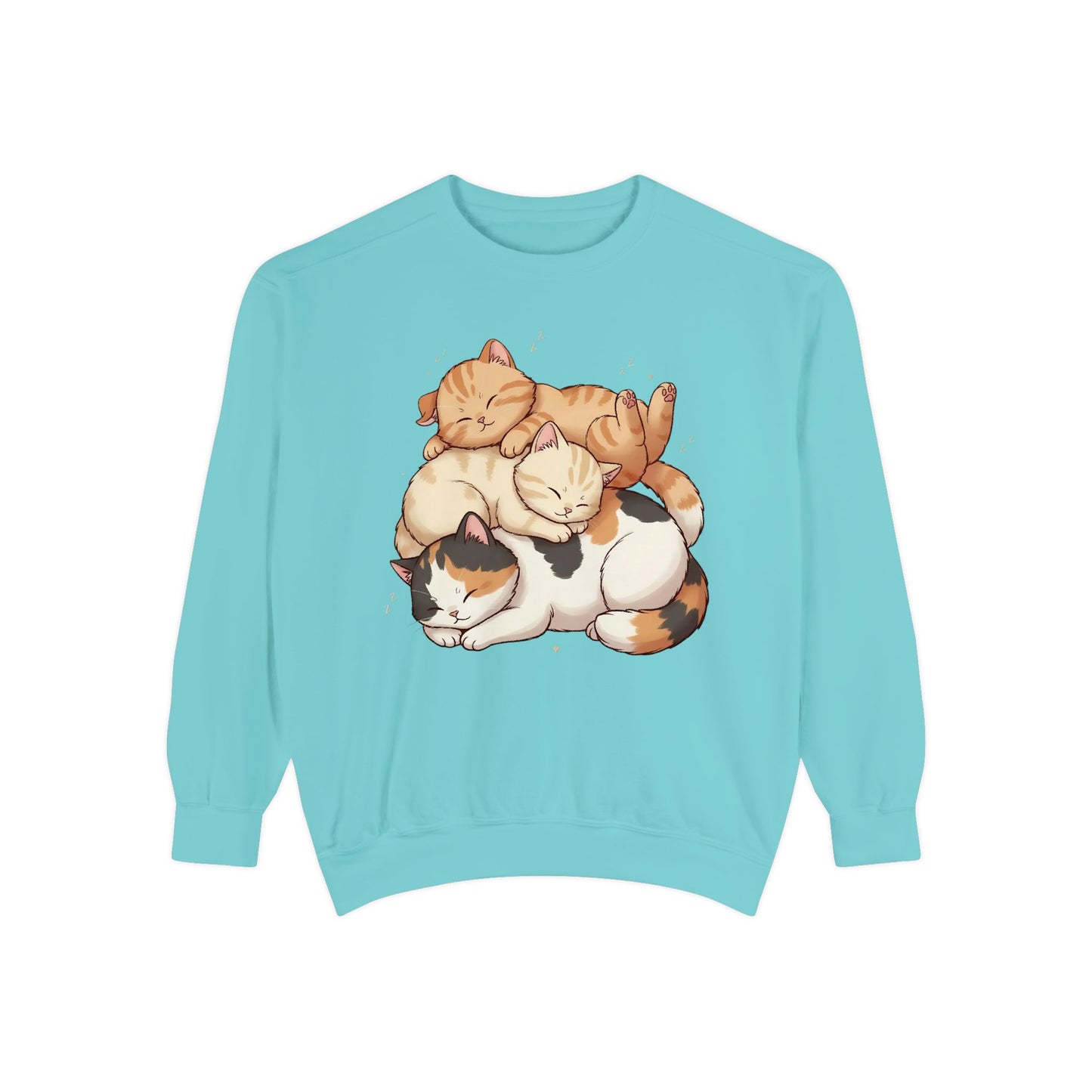 3 Cute Sleeping Cats Cozy Graphic Unisex Crewneck Sweatshirt style 1