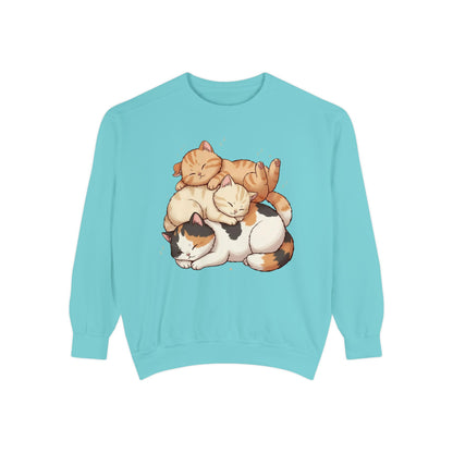 3 Cute Sleeping Cats Cozy Graphic Unisex Crewneck Sweatshirt style 1