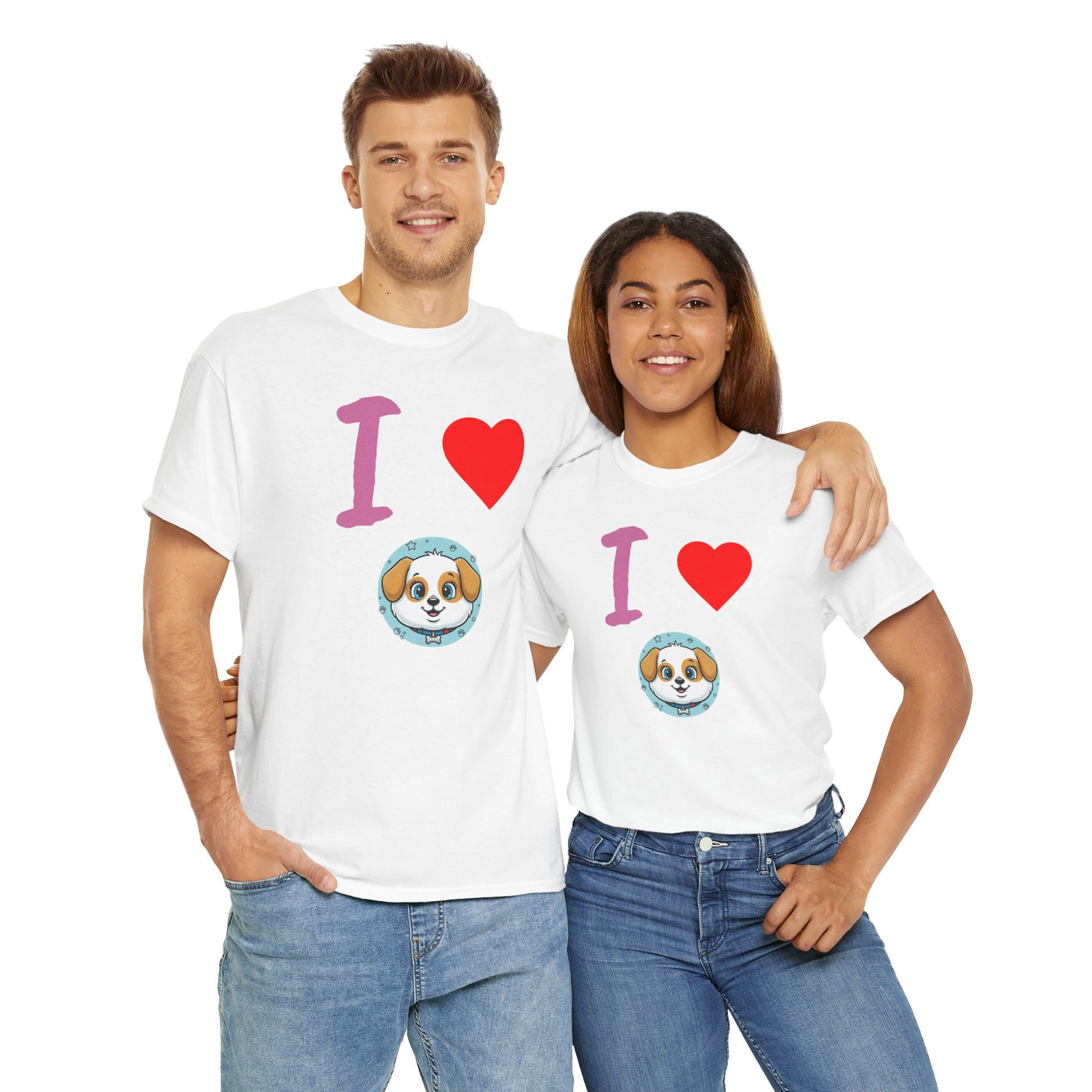 I Love Dogs in Love Unisex Tee - Cute Dog T-Shirt for Pet Lovers, Dog Owners, Sports Enthusiasts, Gifts for Animal Lovers, Casual Everyday Wear
