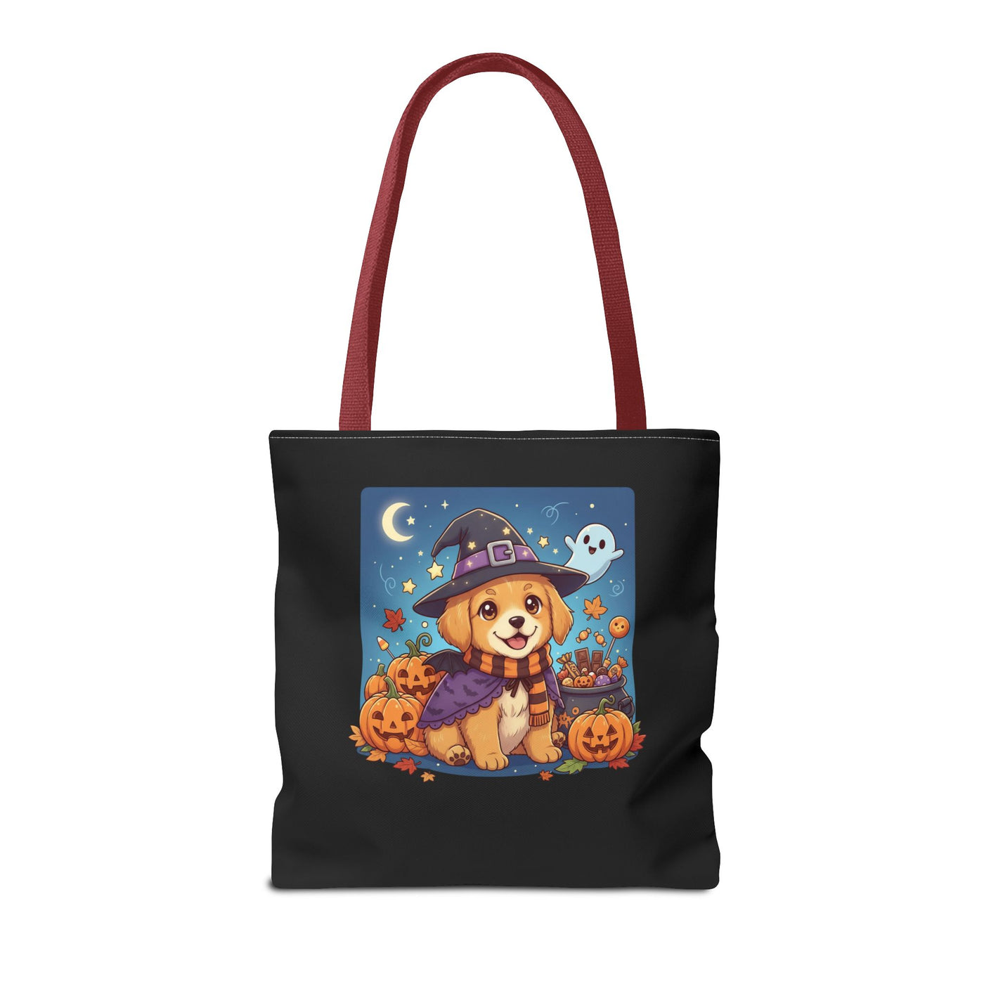 Adorable Halloween Puppy anime style Tote Bag, Pumpkin Lover Gift, Cute Dog Design, Witch Theme, Eco-Friendly Shopping Bag
