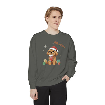 Cute Puppy waiting for Christmas presents style 8 Cozy Graphic Unisex Crewneck Sweatshirt