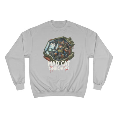 Mad Cat Onboard Graphic style 1 Champion Crewneck Sweatshirt for Gamers & Sci‑Fi Fans