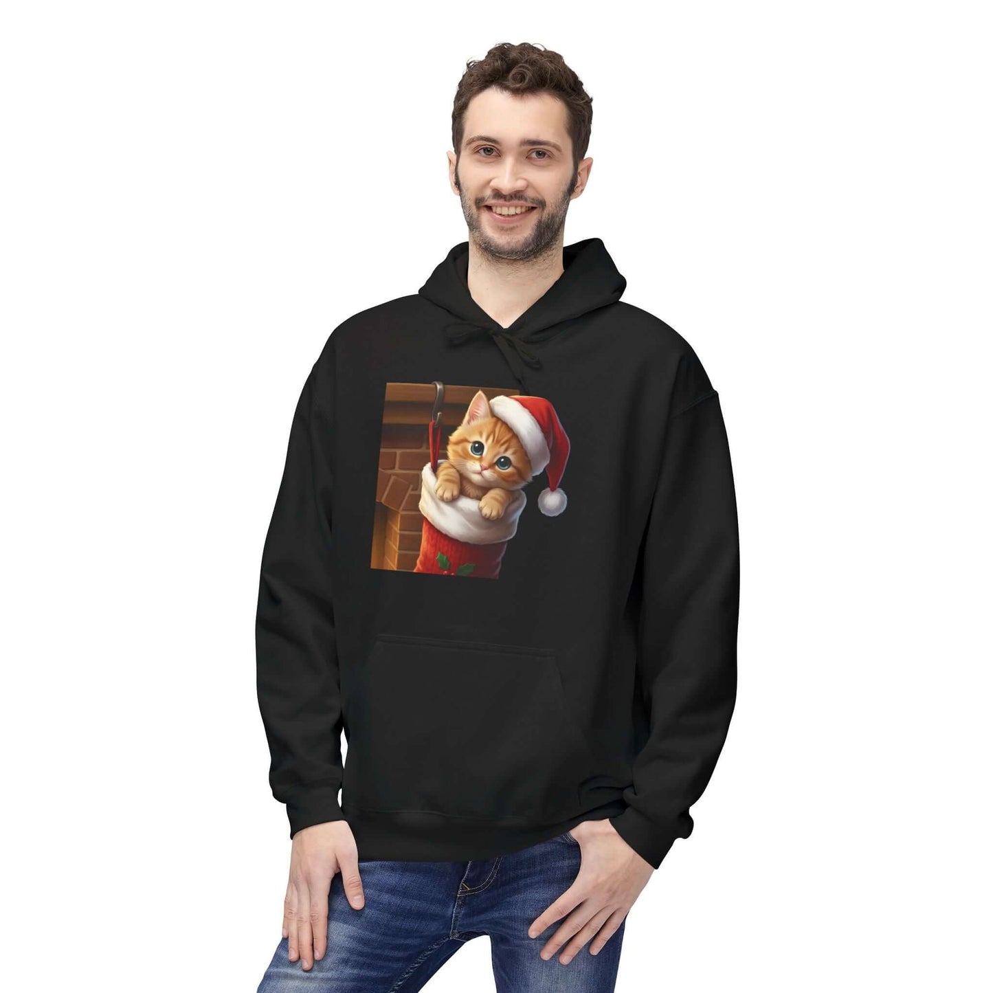 Kitten hiding in Christmas stocking Unisex Fleece Hoodie style 4