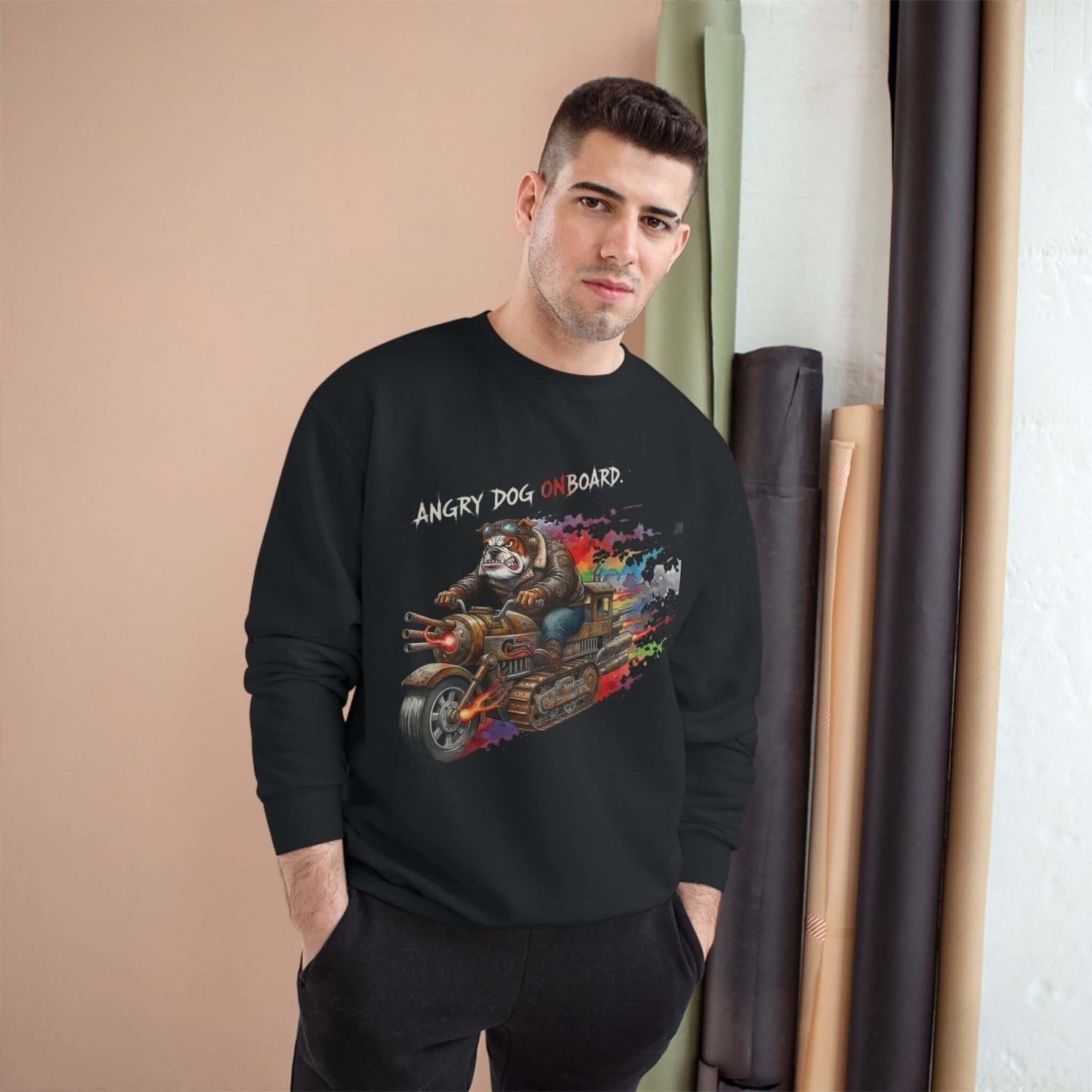 Angry Dog Onboard Graphic Champion Crewneck Sweatshirt style 1