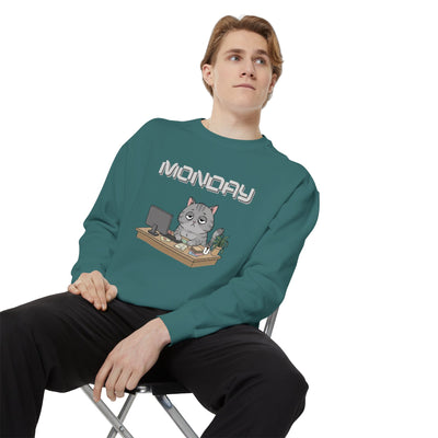 Monday Face Cat Stares Blankly Unisex Crewneck Sweatshirt style 2