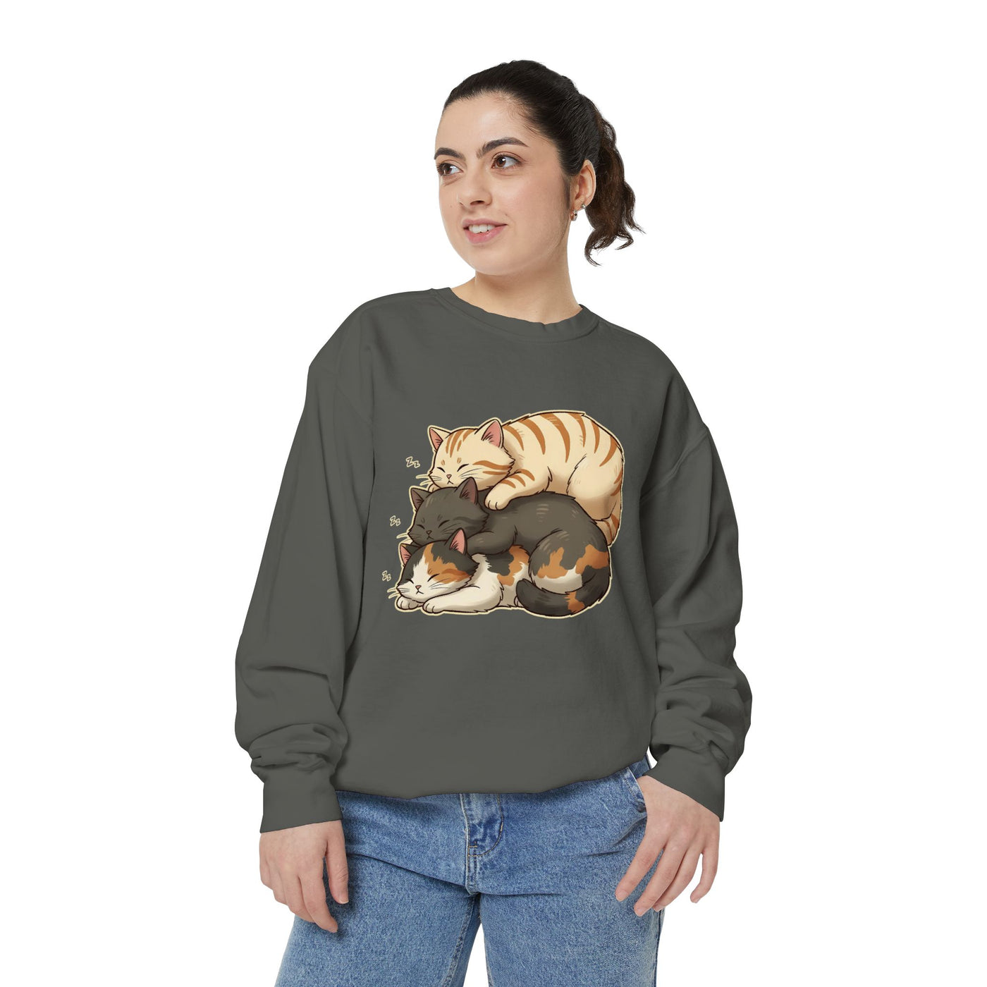 3 Cute Sleeping Cats style 4 Cozy Graphic Unisex Crewneck Sweatshirt