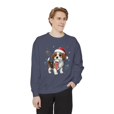 Cute Puppy waiting for Christmas presents style 6 Cozy Graphic Unisex Crewneck Sweatshirt