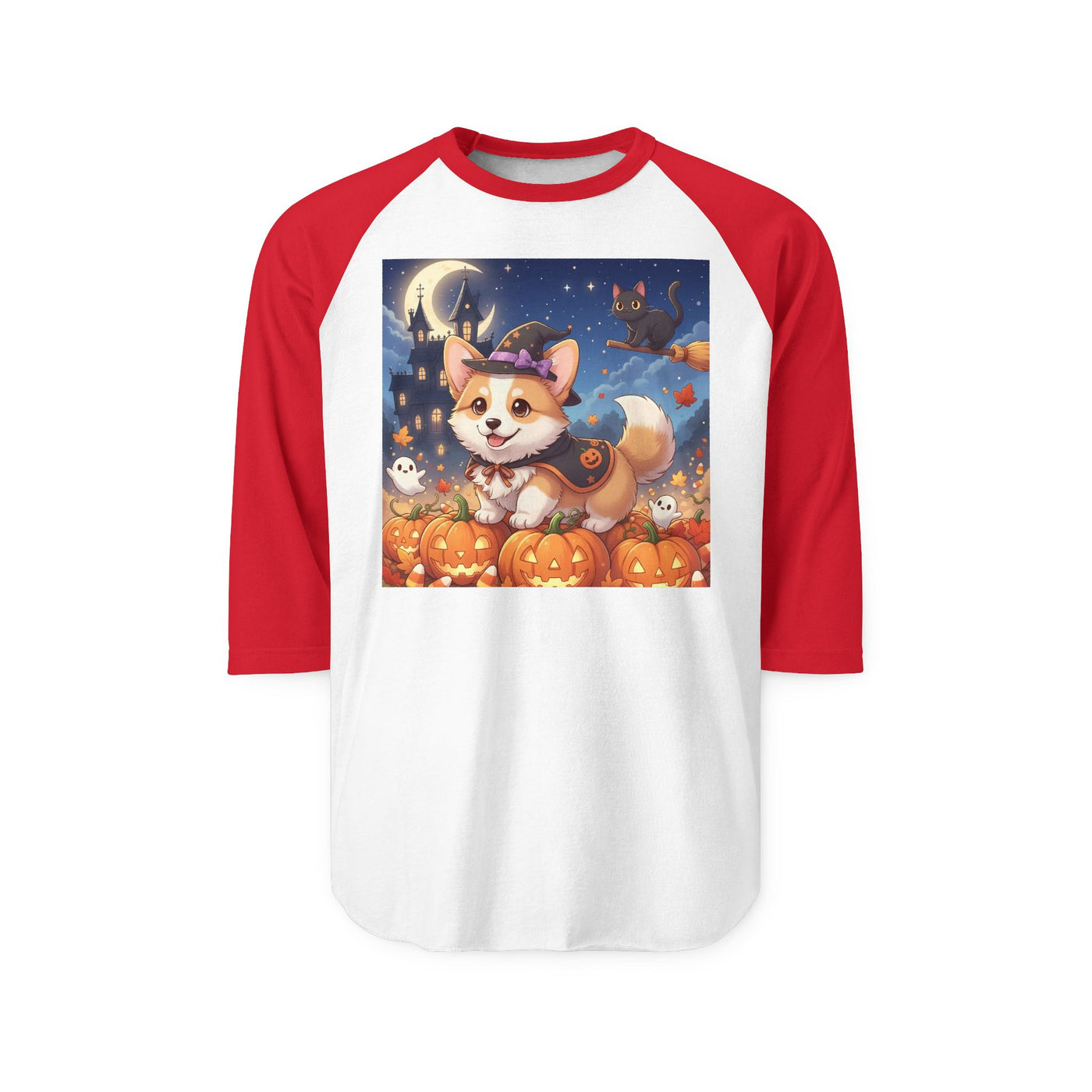 Halloween cute puppy anime style 4 Raglan Shirt, Cute Pet Shirt, Fall Apparel, Unisex Halloween Outfit, Gift for Dog Lovers, Spooky Season Tee