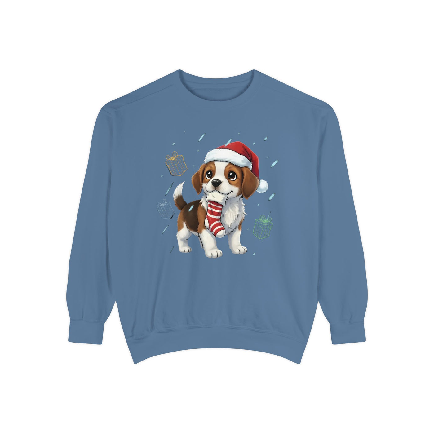 Cute Puppy waiting for Christmas presents style 6 Cozy Graphic Unisex Crewneck Sweatshirt