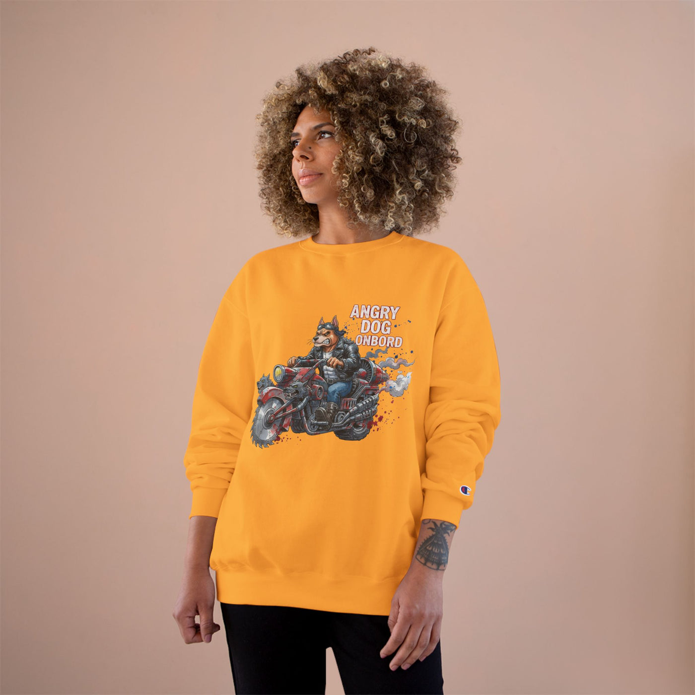 Angry Dog Onboard Graphic style 3 Champion Crewneck Sweatshirt for Gamers & Sci‑Fi Fans