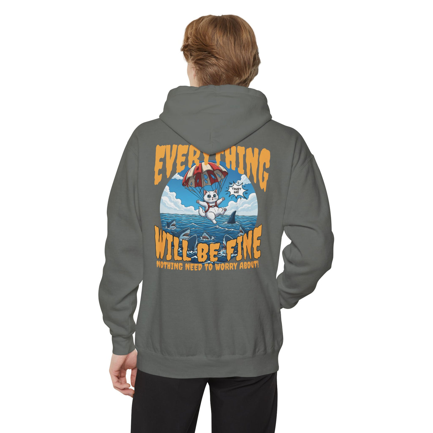 Everything Will Be Fine - Cartoon Cat Graphic Unisex Pullover Hoodie