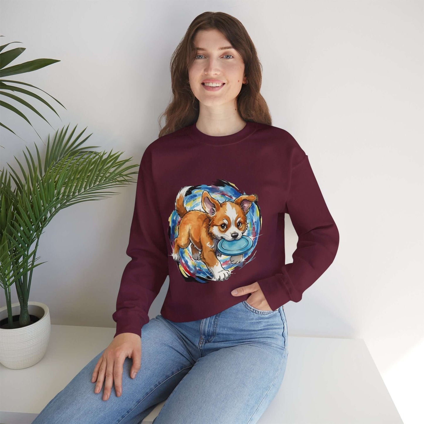 Watercolor Dog painting Unisex Crewneck Sweatshirt style 4