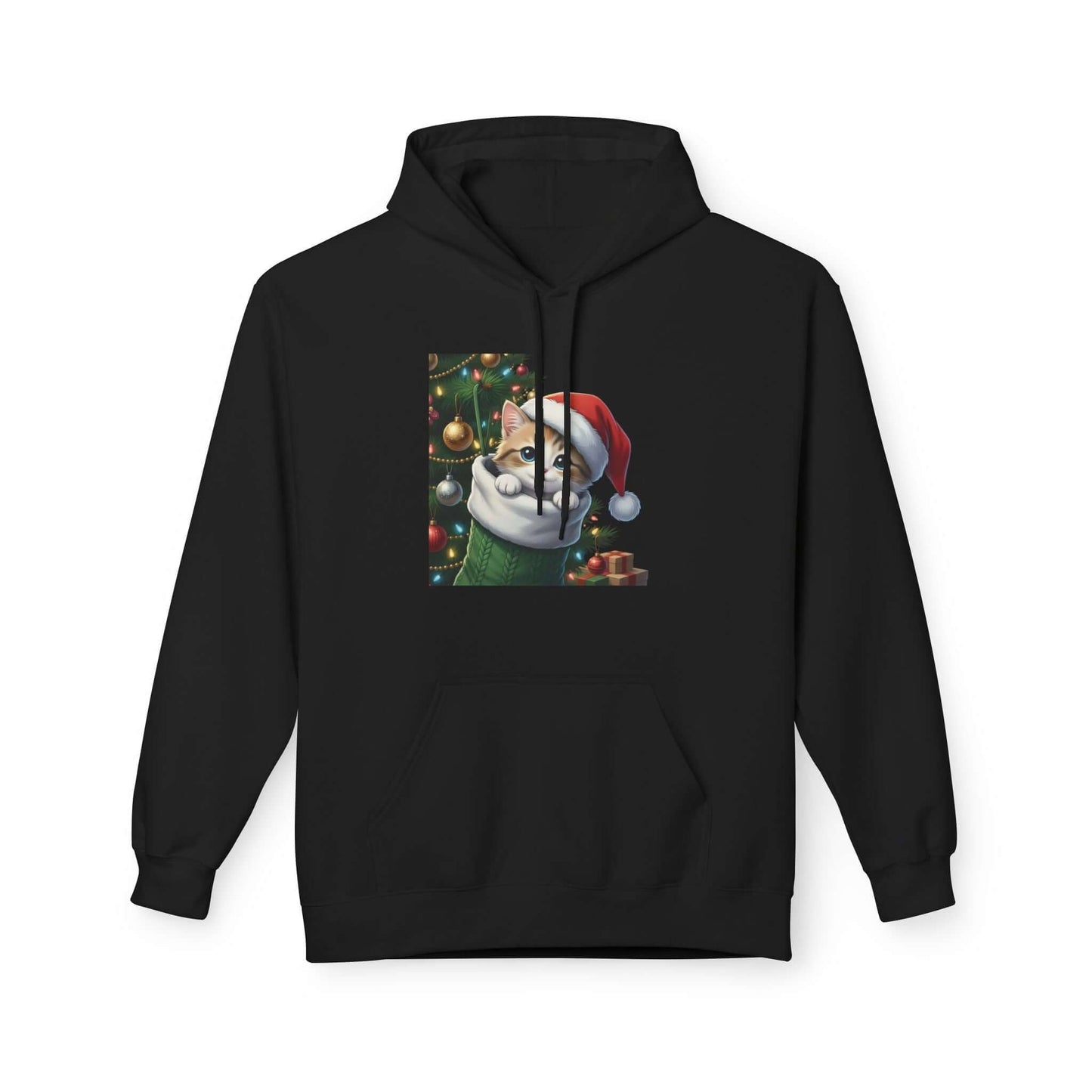 Kitten hiding in Christmas stocking Unisex Fleece Hoodie style 2