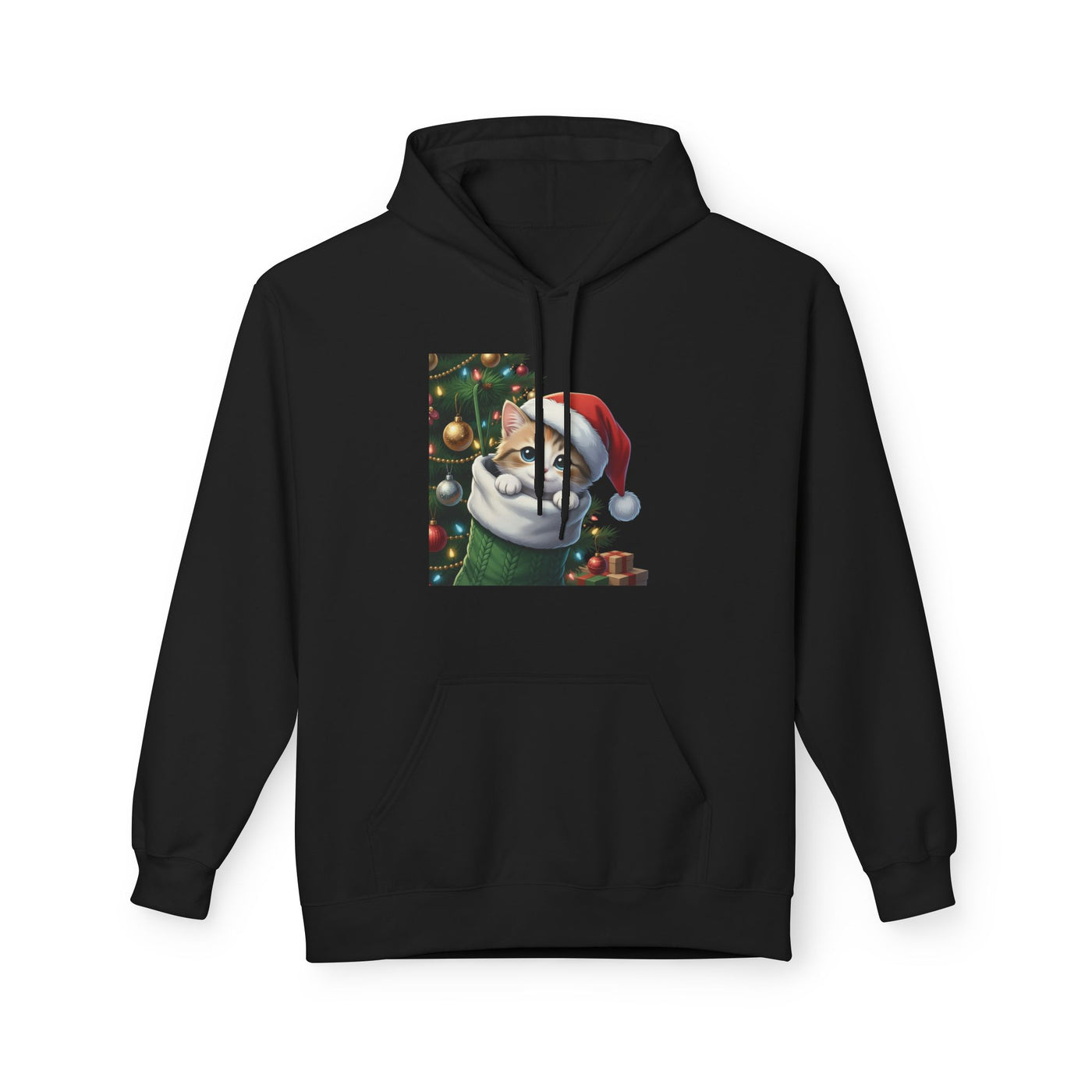 Adorable kitten hiding in Christmas stocking style 2 Cozy Graphic Unisex Midweight Softstyle Fleece Hoodie