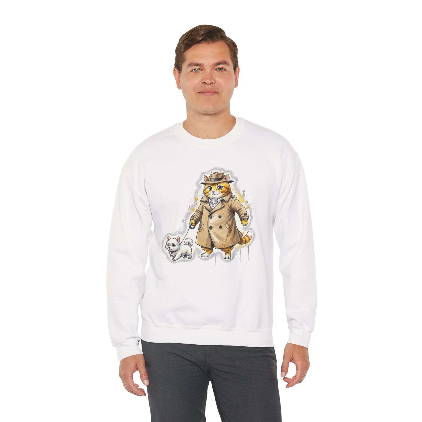 Watercolor Cat & Dog painting Unisex Crewneck Sweatshirt style 1