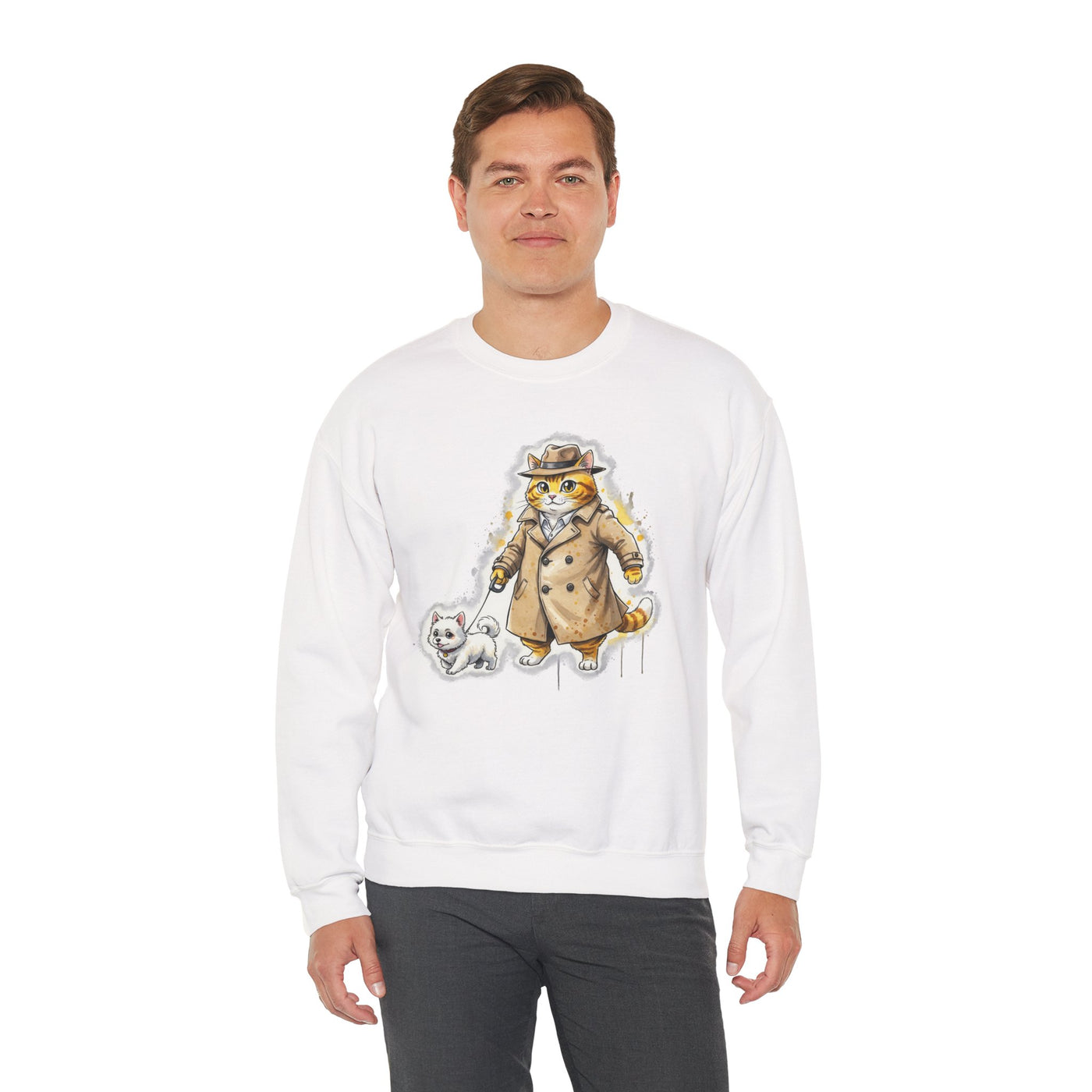 Watercolor painting style 10 Men & Women Cute Cat Pile Crewneck Sweatshirt