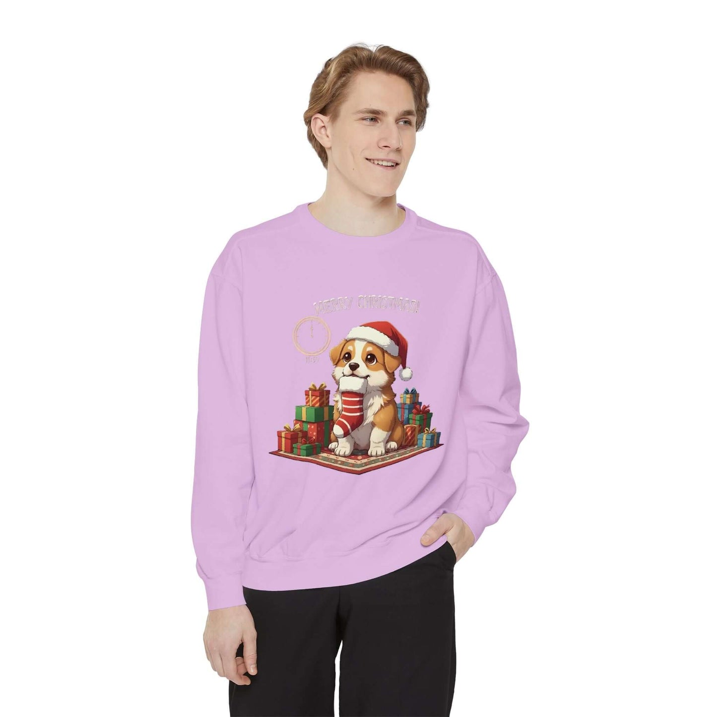 Puppy wait for Christmas presents Unisex Crewneck Sweatshirt style 1