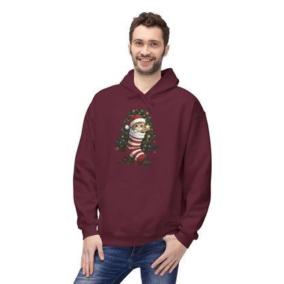 Kitten hiding in Christmas stocking Unisex Fleece Hoodie style 3