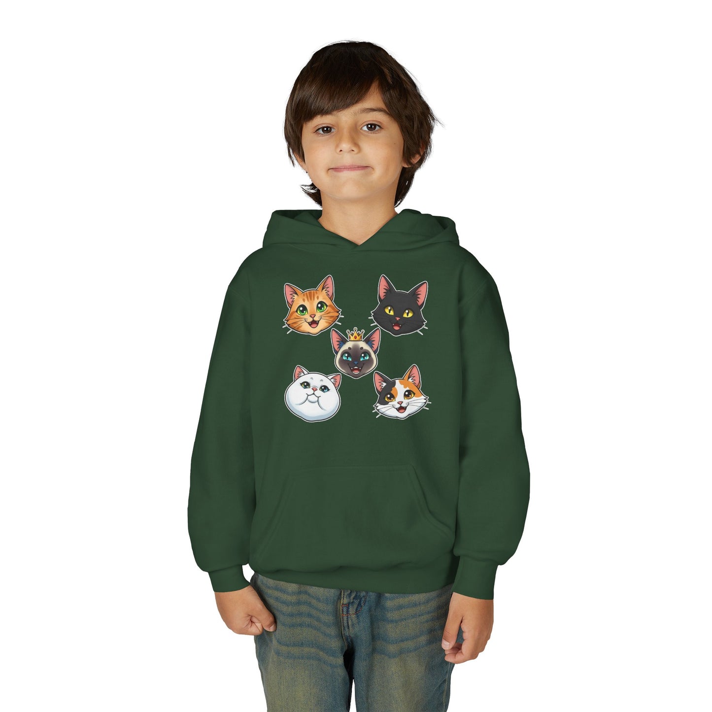 Fun Cat Heads Unisex Youth & Kids Heavy Blend Hoodie