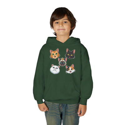 Cute Cat Heads Unisex Youth Hoodie, Fun Pet Lover Sweater, Kids Gift, Animal Lover Apparel, Perfect for Birthdays & Holidays