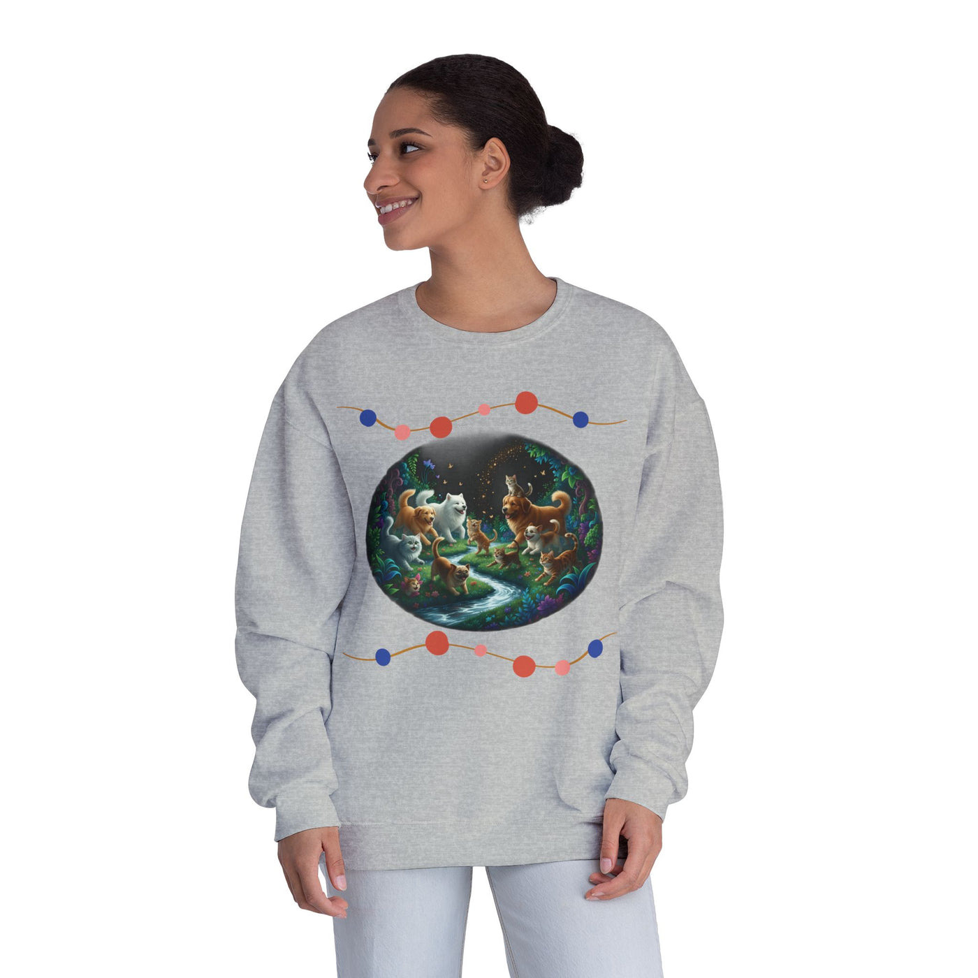 Cats & Dogs Happy Garden 1 Unisex NuBlend® Crewneck Sweatshirt