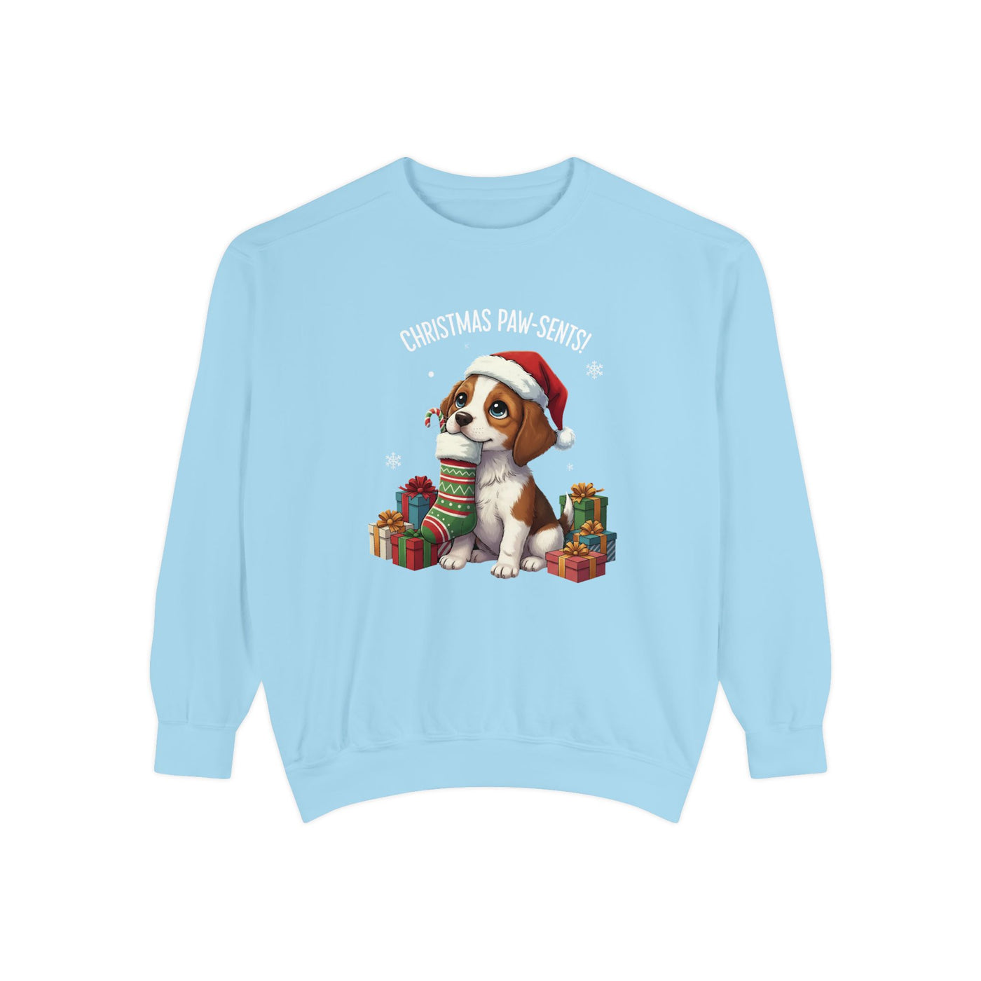 Cute Puppy waiting for Christmas presents style 3 Cozy Graphic Unisex Crewneck Sweatshirt