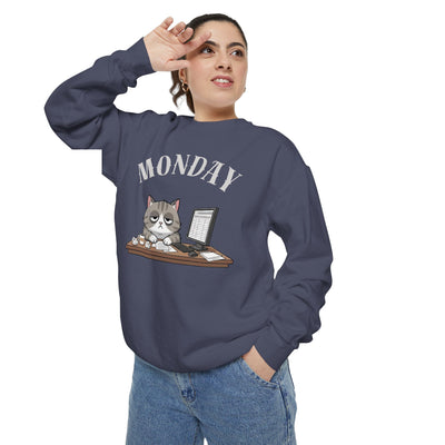 Monday Face Cat Stares Blankly Unisex Crewneck Sweatshirt style 5