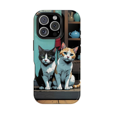 Cute Cats Magnetic Phone Case comic style 3, Cat Lover Gift, Impact-Resistant iPhone Case, Funny Pet Accessory, Unique Animal Design
