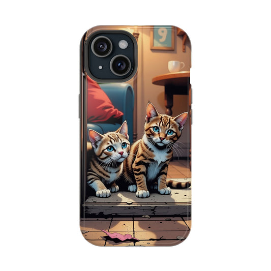 Cute Cats Magnetic Phone Case comic style 1, Cat Lover Gift, Impact-Resistant iPhone Case, Funny Pet Accessory, Unique Animal Design