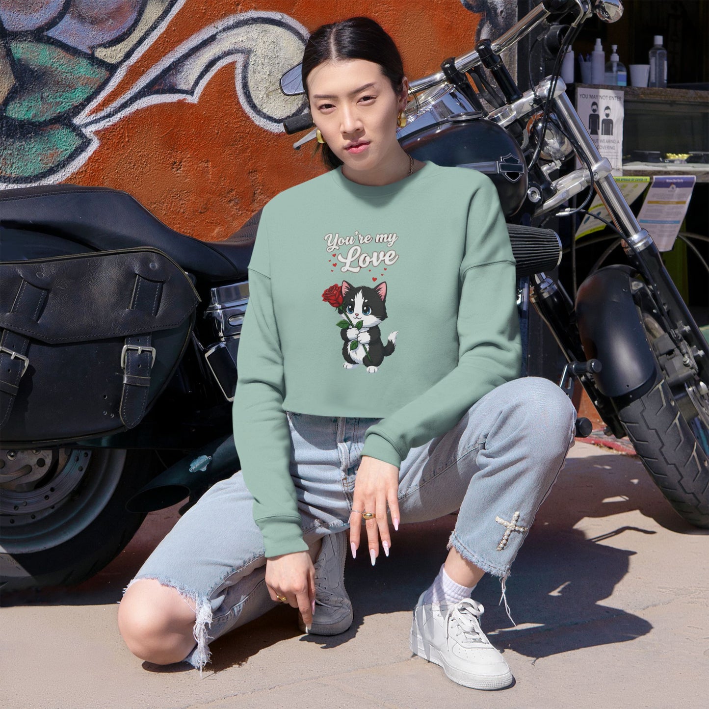 Cropped Cat Lover Women Sweatshirt - You're My Love style 1