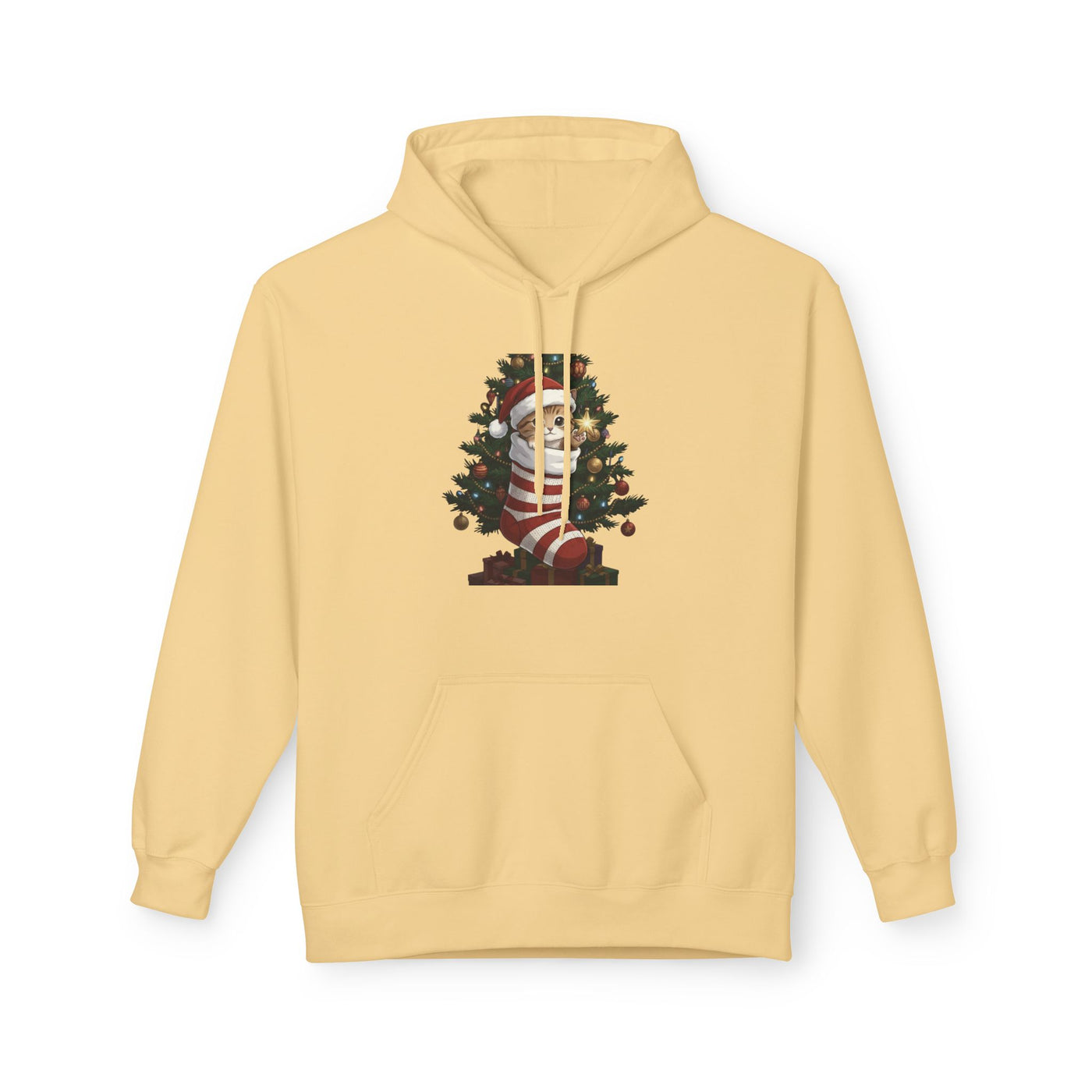 Adorable kitten hiding in Christmas stocking style 3 Cozy Graphic Unisex Midweight Softstyle Fleece Hoodie