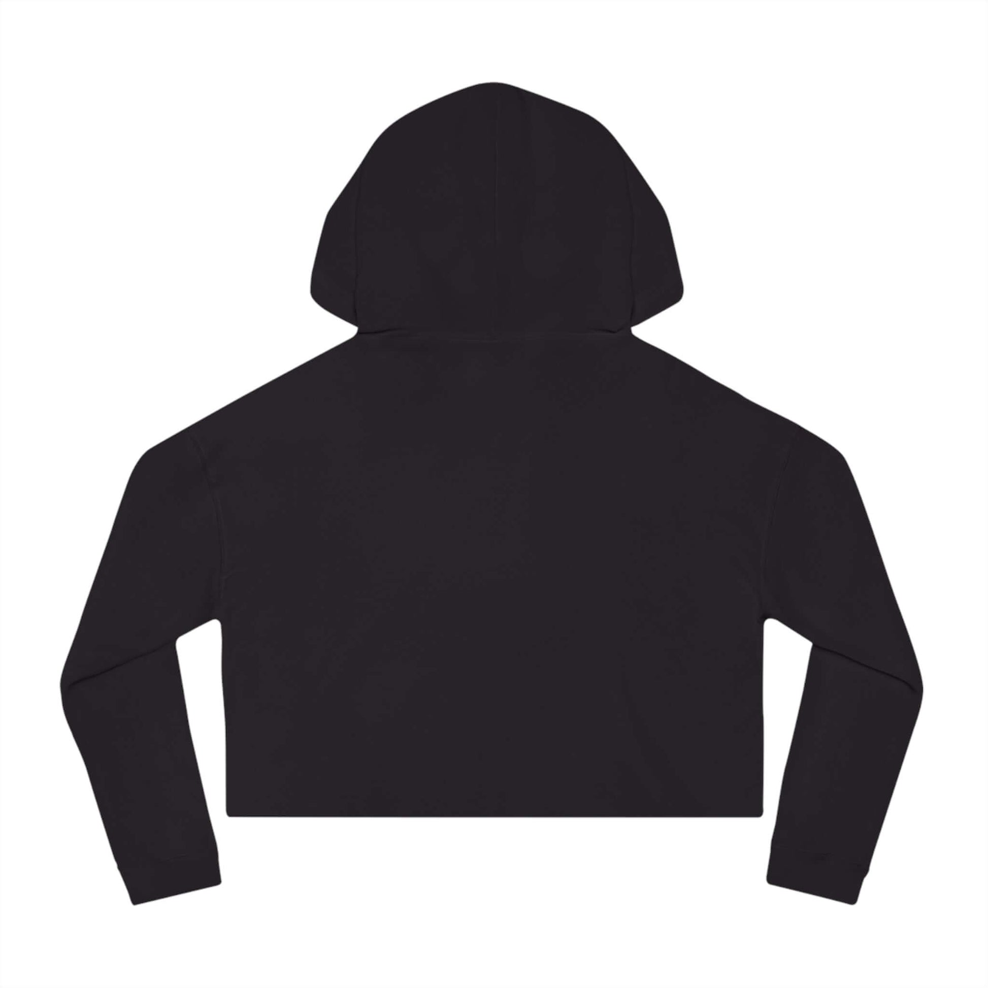Back view of You've Gotta Be Kitten Me - Black Cat Women Cropped Hoodie in black fabric.