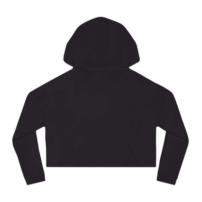 Back view of You've Gotta Be Kitten Me - Black Cat Women Cropped Hoodie in black fabric.