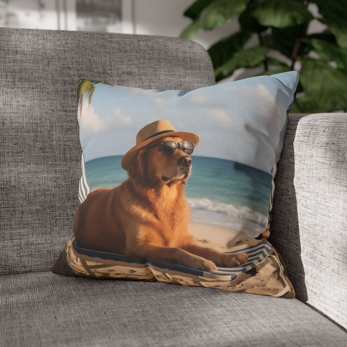 Relaxing Dog Beach Pillowcase - Cozy Spun Polyester Decorative Pillowcase for Dog Lovers