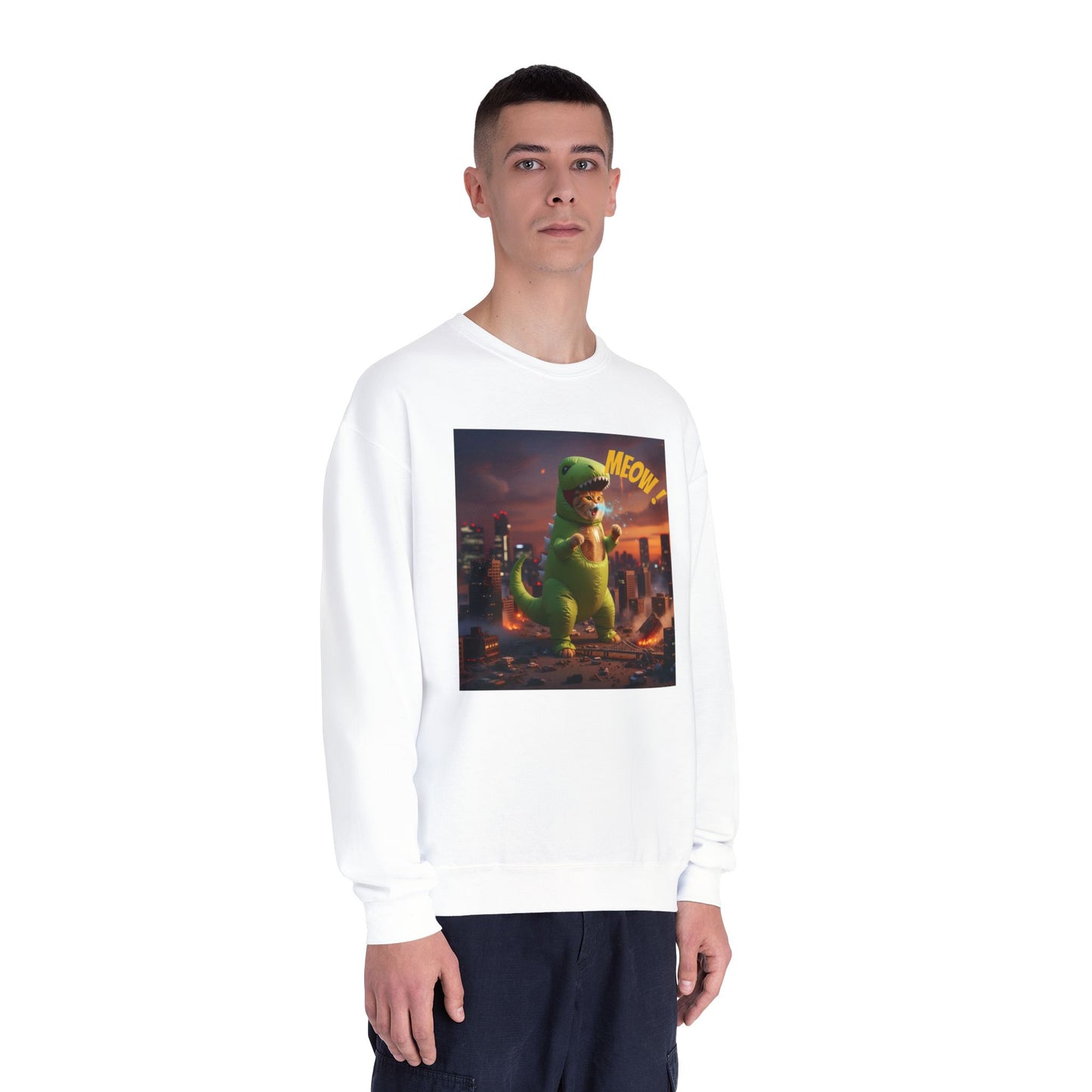 Tyrannosaurus Cat in city Unisex NuBlend Sweatshirt style 2