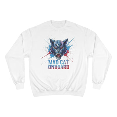 Mad Cat Onboard Graphic style 3 Champion Crewneck Sweatshirt for Gamers & Sci‑Fi Fans