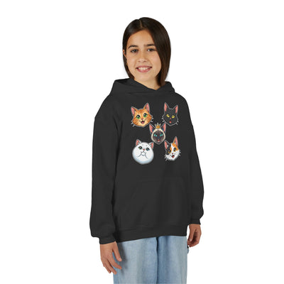 Cute Cat Heads Unisex Youth Hoodie, Fun Pet Lover Sweater, Kids Gift, Animal Lover Apparel, Perfect for Birthdays & Holidays