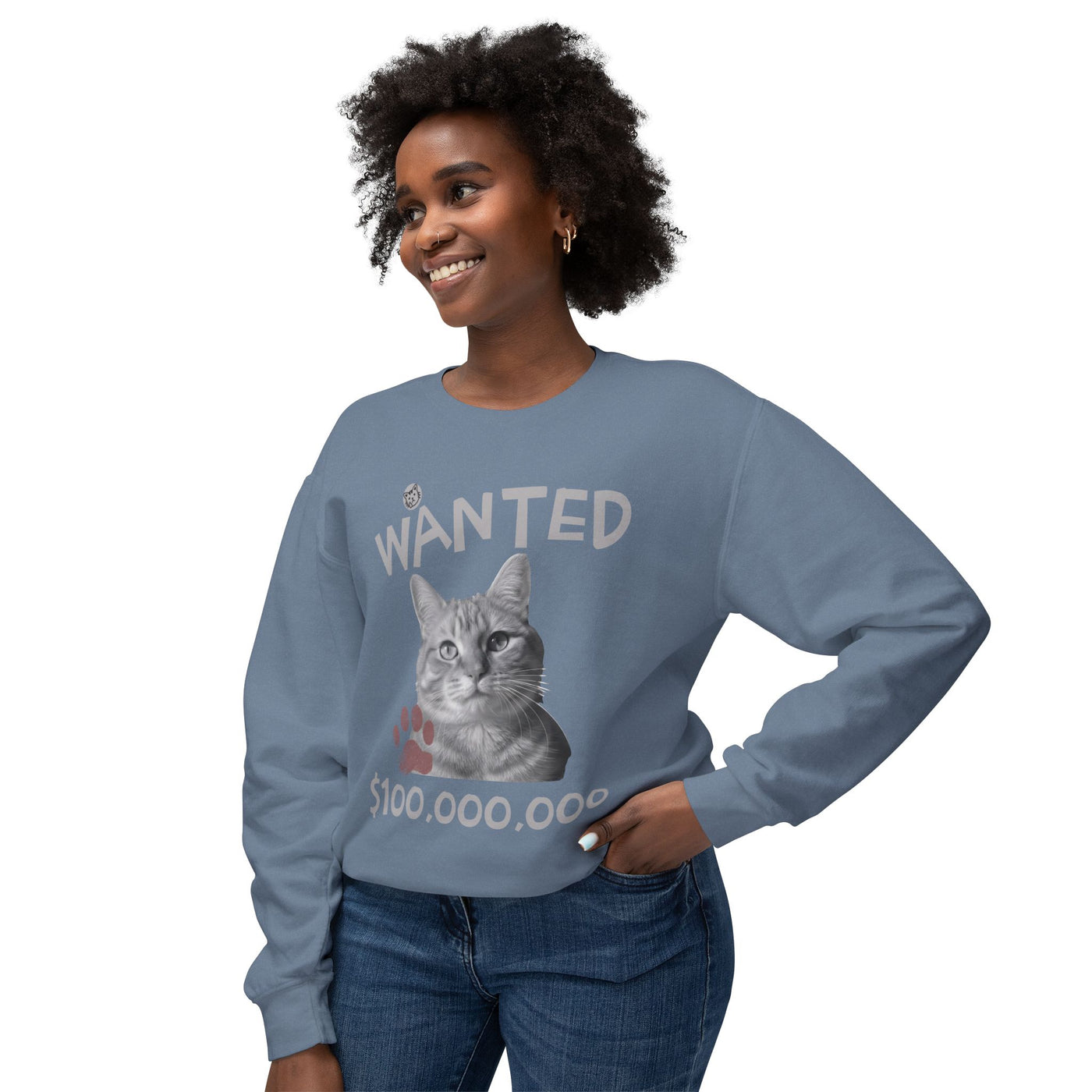 WANTED Cat Poster Design Unisex Crewneck Sweatshirt