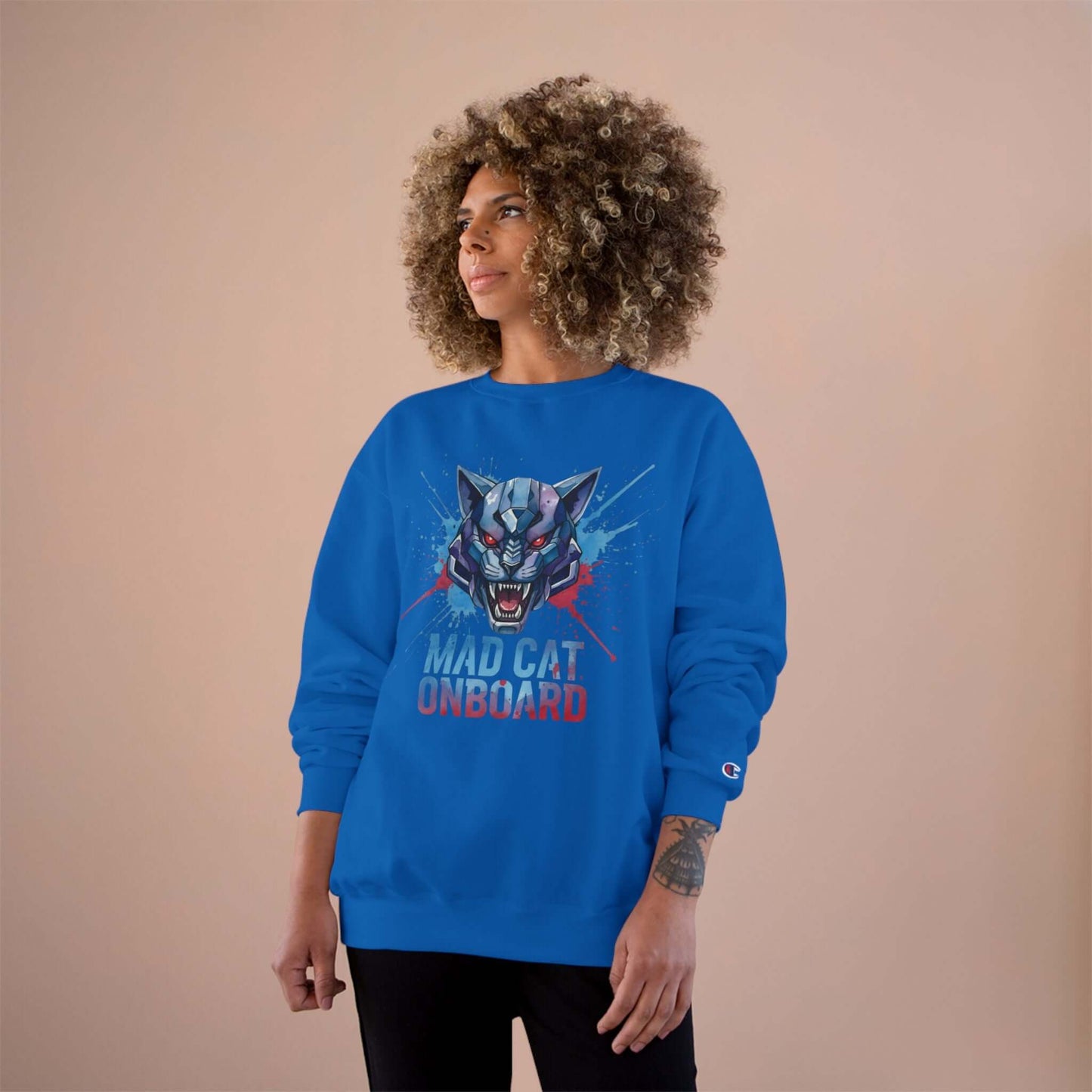 Mad Cat Onboard Graphic Champion Crewneck Sweatshirt style 3