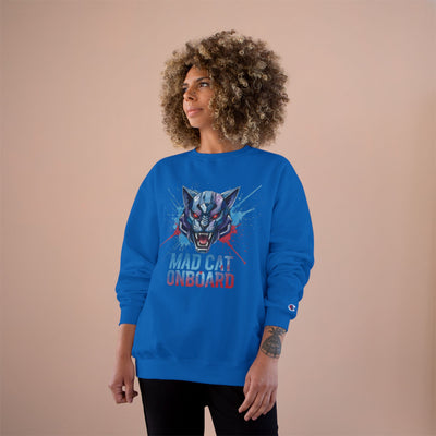 Mad Cat Onboard Graphic style 3 Champion Crewneck Sweatshirt for Gamers & Sci‑Fi Fans