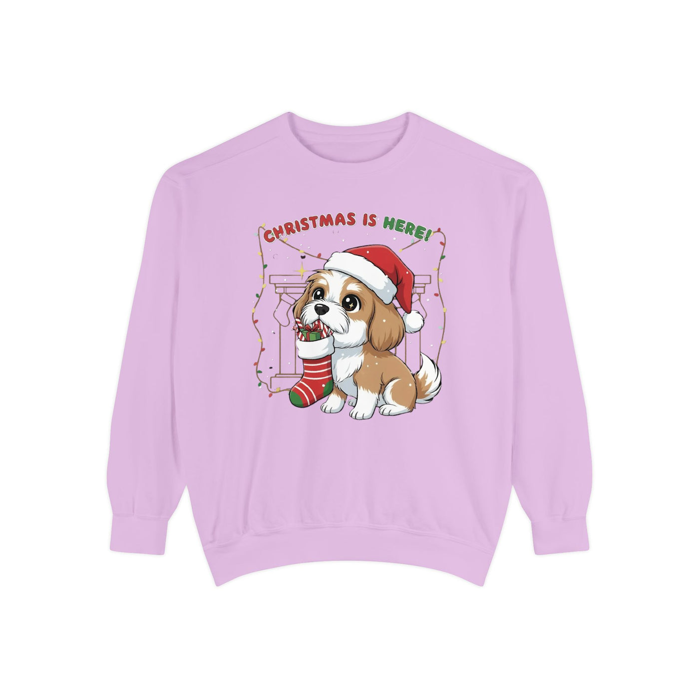 Cute Puppy waiting for Christmas presents style 5 Cozy Graphic Unisex Crewneck Sweatshirt