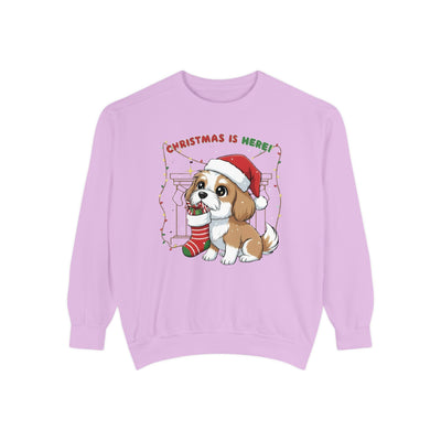 Cute Puppy waiting for Christmas presents style 5 Cozy Graphic Unisex Crewneck Sweatshirt