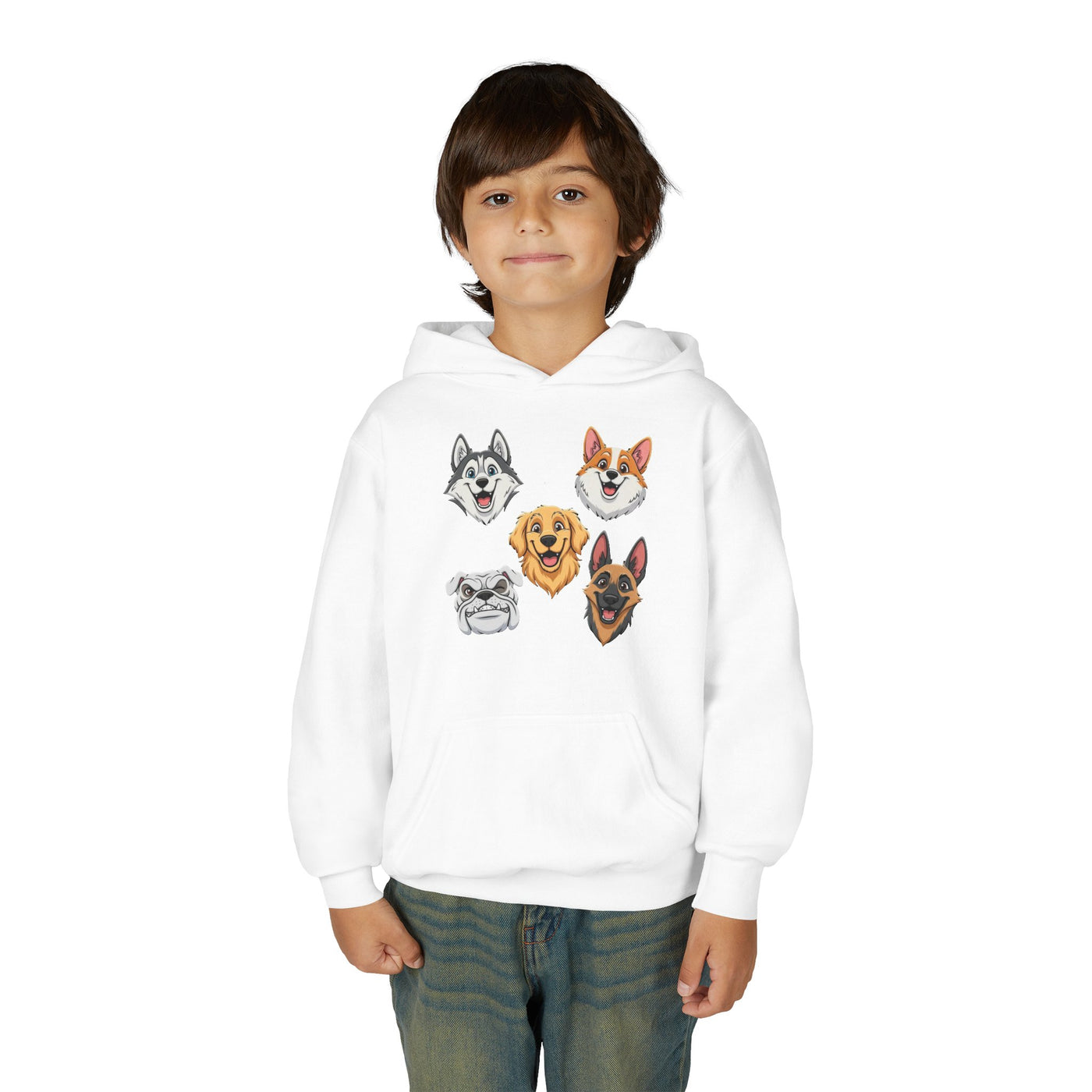 Cute Dog Heads Unisex Youth Hoodie, Fun Pet Lover Sweater, Kids Gift, Animal Lover Apparel, Perfect for Birthdays & Holidays
