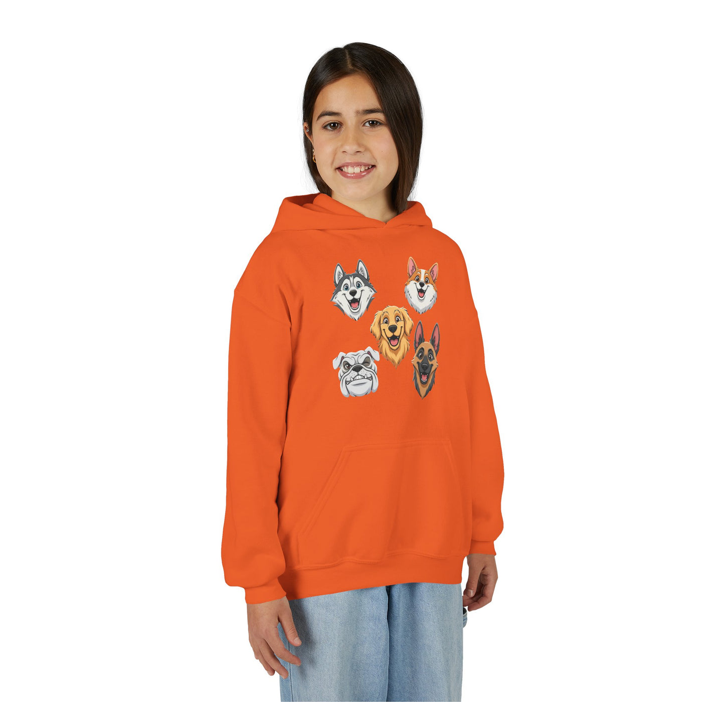 Cute Dog Heads Unisex Youth Hoodie, Fun Pet Lover Sweater, Kids Gift, Animal Lover Apparel, Perfect for Birthdays & Holidays