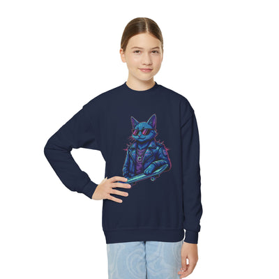 Cool Cat style 2 Youth Crewneck Sweatshirt - Cozy & Cute